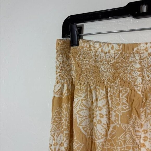 Lotus and Luna Pants Womens L/XL Yellow Boho Harem Jogger Rayon Smocked Mandala - Picture 2 of 6